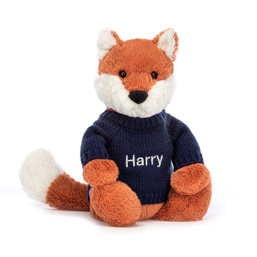 Bashful Fox Cub with Personalized Navy Jumper - 图片 2