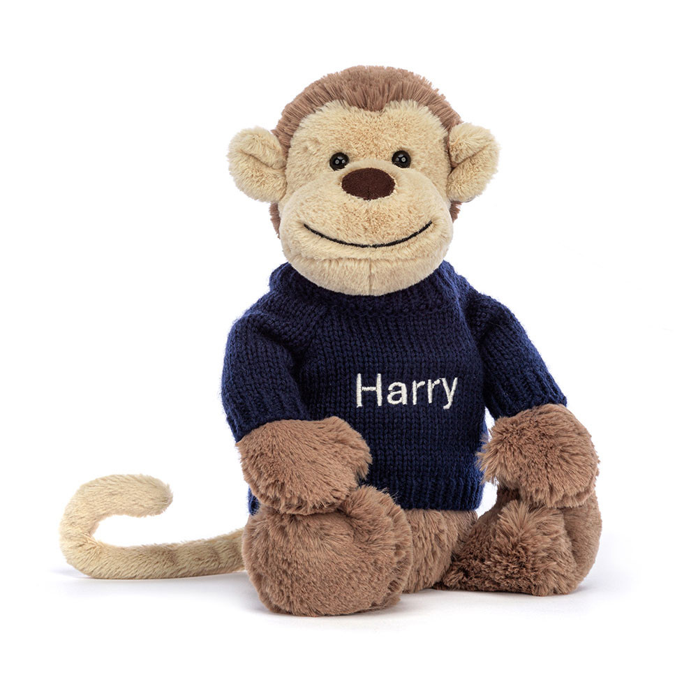 Bashful Monkey with Personalized Navy Jumper - 图片 2