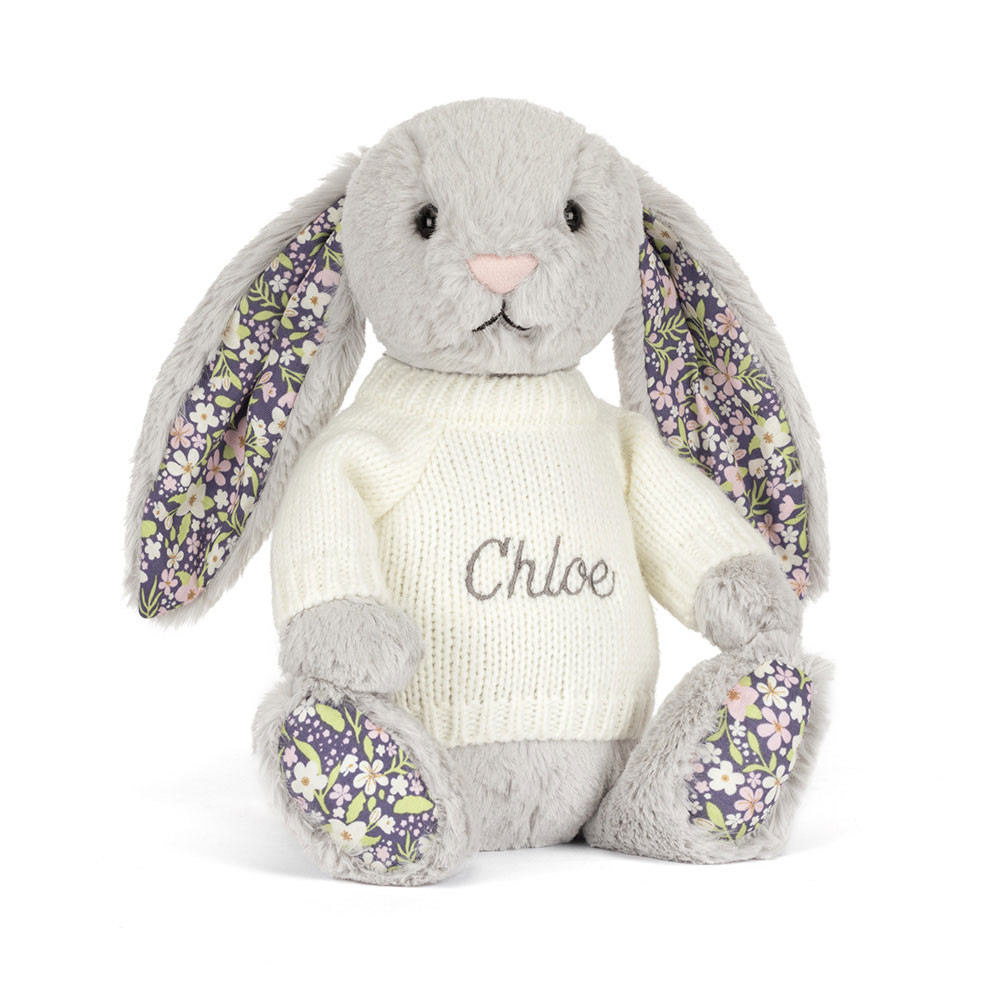 Blossom Silver Bunny 'Bloom' with Personalized Cream Jumper