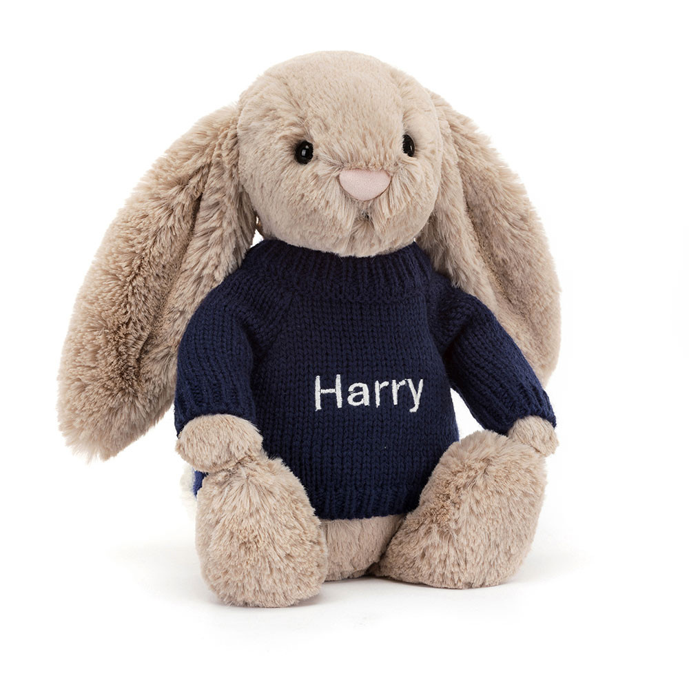 Bashful Beige Bunny with Personalized Navy Jumper - 图片 2