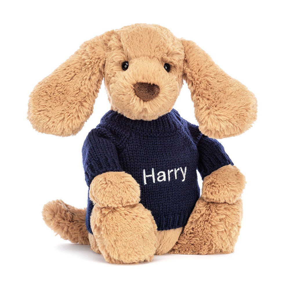Bashful Toffee Puppy with Personalized Navy Jumper - 图片 2