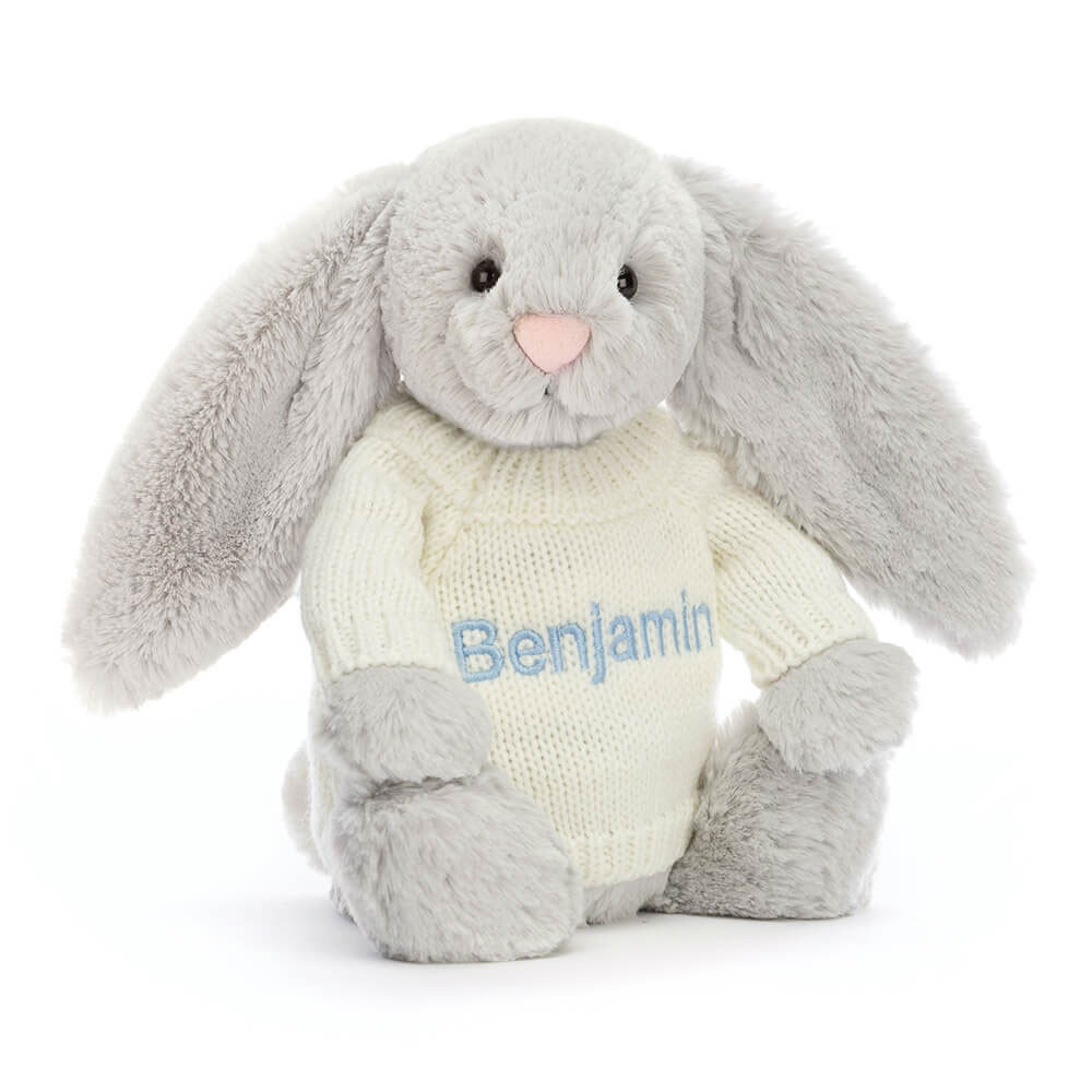 Bashful Silver Bunny with Personalized Cream Jumper - 图片 2